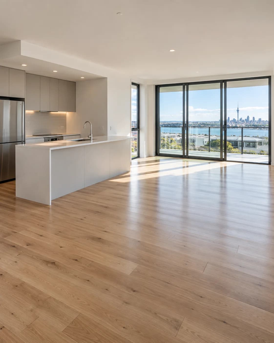 Bright, freshly cleaned Auckland apartment with harbour views